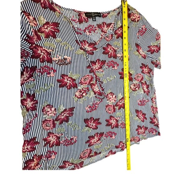 Fred & David Colorful Medium Floral Stripped 3/4 Sleeve Flowy Relaxed Festive - Picture 7 of 10